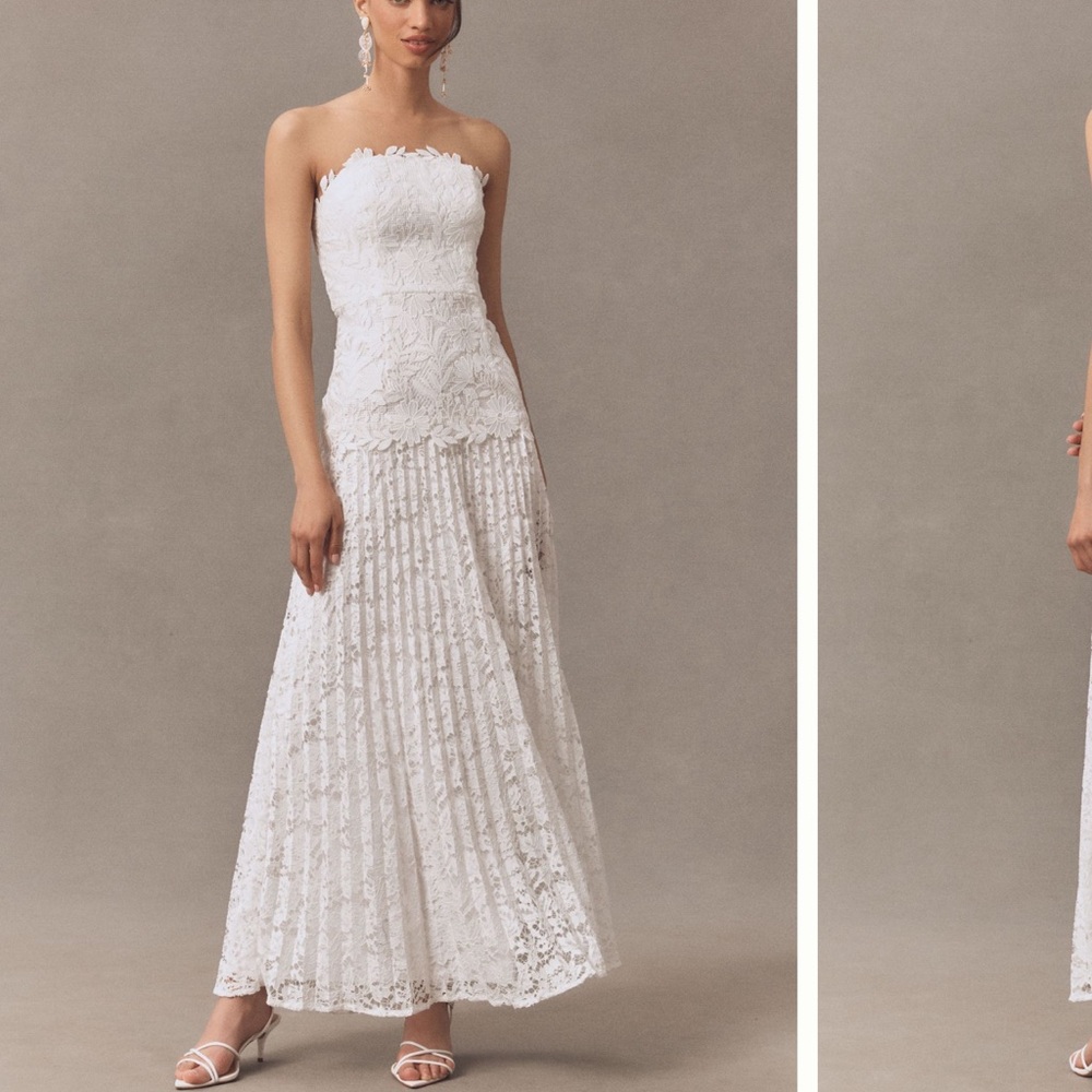 Milly Norelle Strapless Lace Pleated Maxi